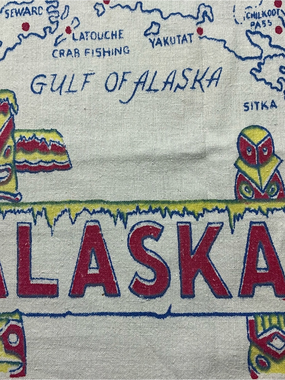 Vintage Alaska 1950s cotton/linen souvenir tablecloth 29 x 34 USA - Picture 5 of 6